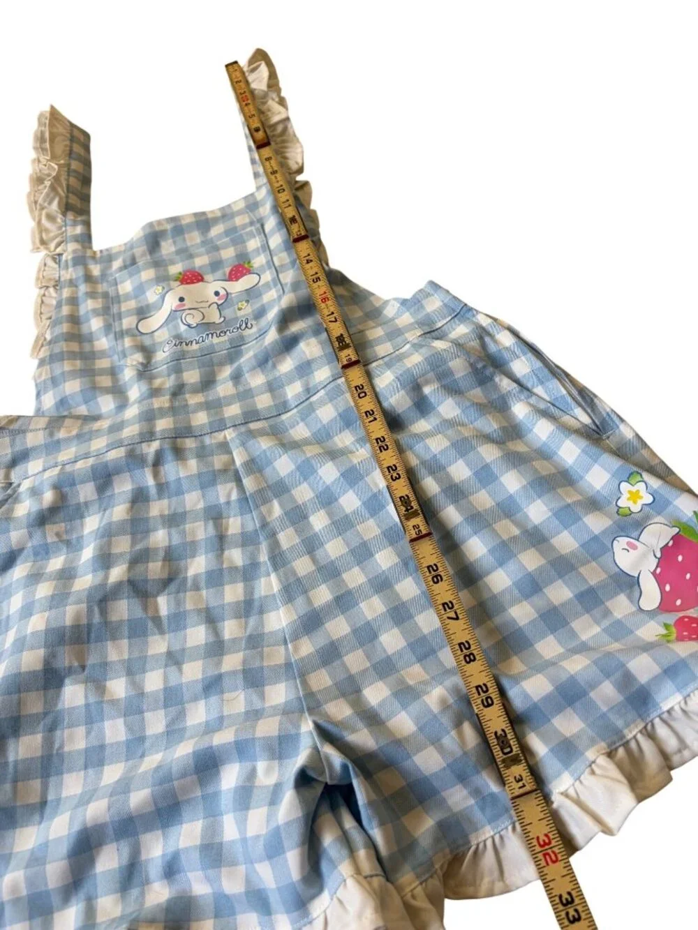 Cinnamoroll Sanrio Gingham Strawberry Ruffle Shortalls Womens L Kawaii Picnic
